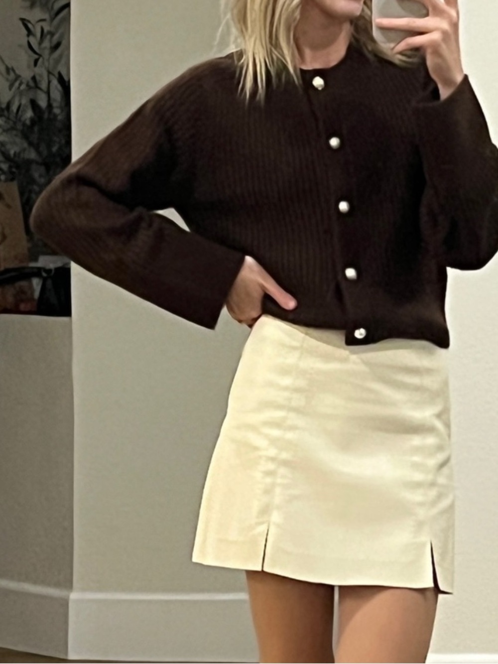 Alya Cream Mini Skirt with Front Slits